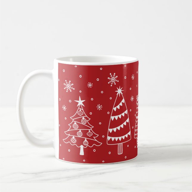 Christmas Trees in Snow Chalk Board Red and White Coffee Mug (Left)