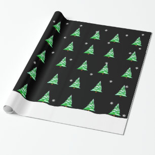 Christmas trees in the snow black wrapping paper