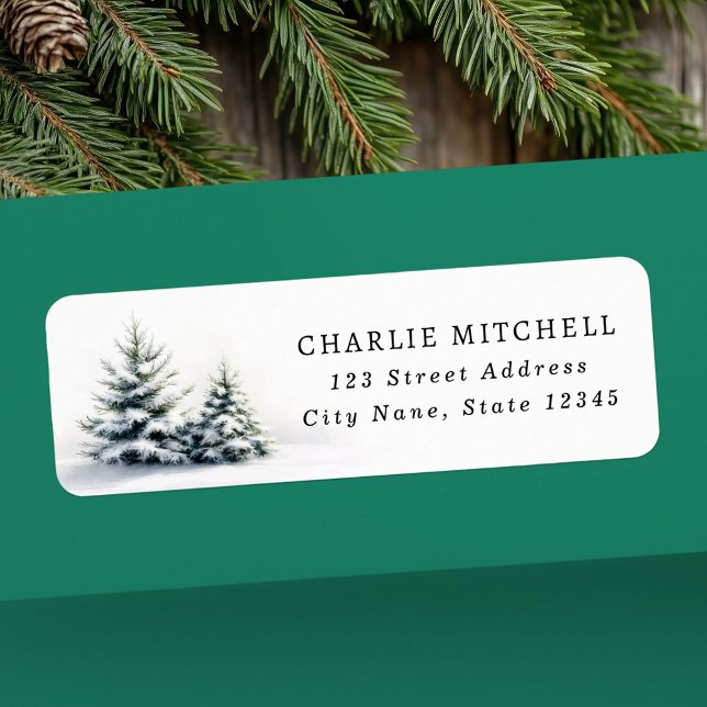 Christmas trees in the snow return address (Christmas trees in the snow return address label)