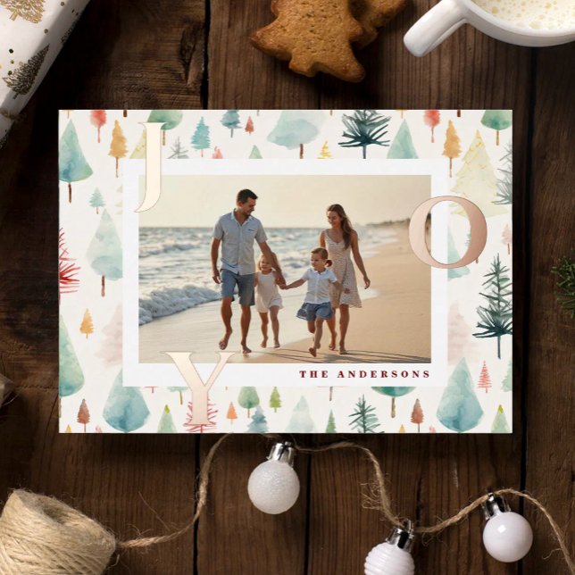 Christmas Trees Joy Photo Holiday Gold Foil Card (Creator Uploaded)