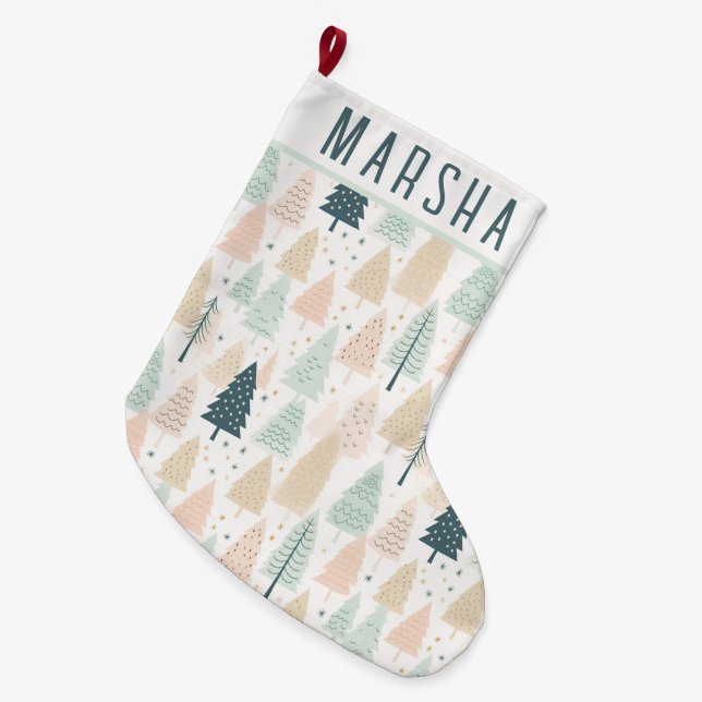 Christmas Trees Large Christmas Stocking (Front (Hanging))