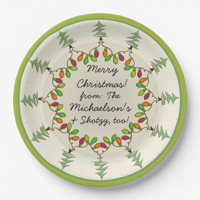 Christmas Trees & Lights (Personalized Gift Plate) Paper Plate (Front)