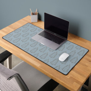 Christmas Trees Line Art in Blue Desk Mat