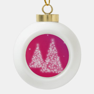 Christmas Trees made out of Snowflakes Ceramic Ball Christmas Ornament