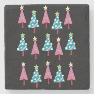 Christmas Trees Marble Stone Coaster, Pink & Blue Stone Coaster