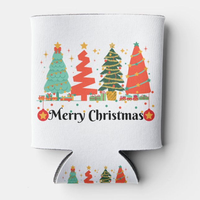 Christmas Trees Merry Christmas Can Cooler (Front)