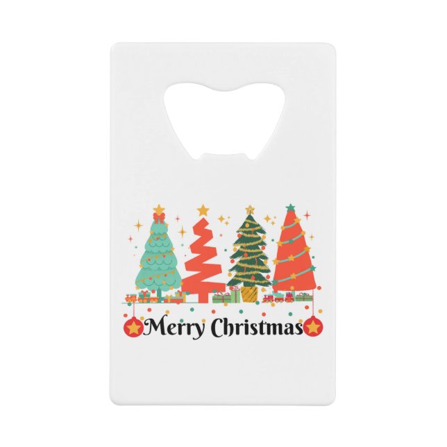 Christmas Trees Merry Christmas Credit Card Bottle Opener (Front)