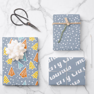 Christmas trees, "Merry Christmas", dusty blue Wrapping Paper Sheet