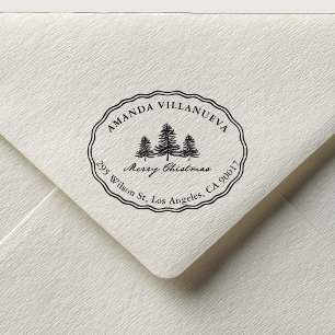 Christmas Trees Merry Christmas Return Address Rubber Stamp