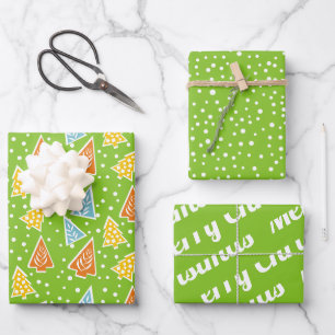 Christmas trees "Merry Christmas" snow lime green Wrapping Paper Sheet