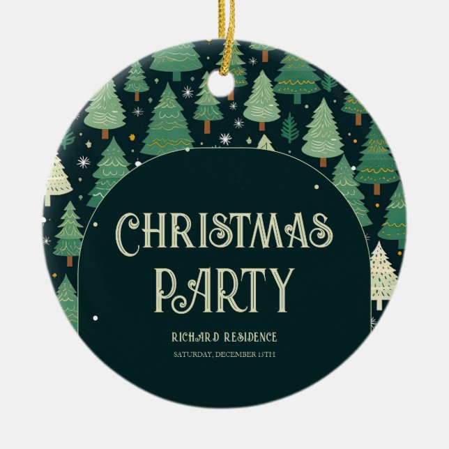 Christmas Trees Modern Sage Green Pattern Party Ceramic Ornament (Front)