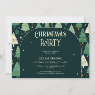 Christmas Trees Modern Sage Green Pattern Party Invitation