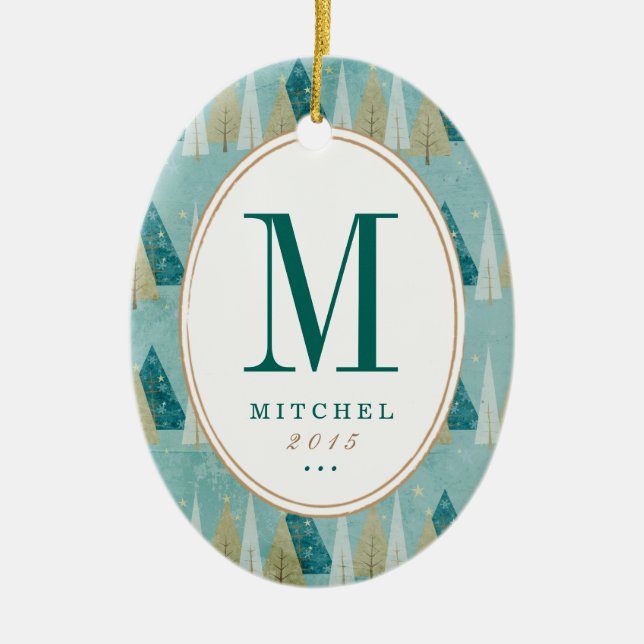 Christmas Trees Monogram Photo Ornament (Front)