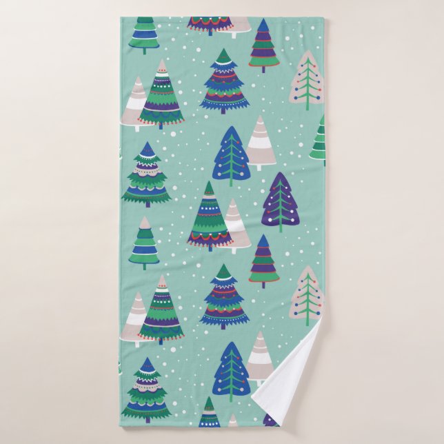 Christmas trees on a blue background bath towel (Bath Towel)