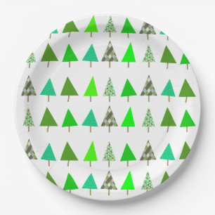 Christmas Trees on a Snowy Lot Paper Plate