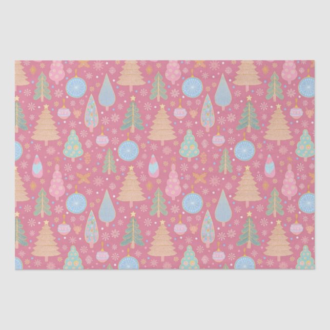 Christmas trees on pink tissue paper (Front)