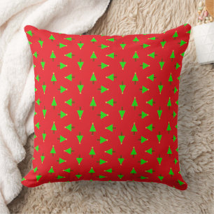 Christmas trees on red throw pillow