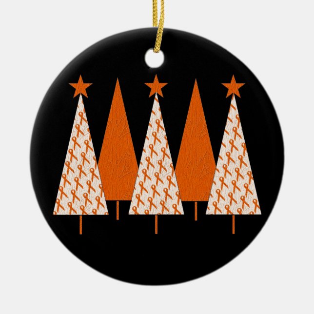 Christmas Trees - Orange Ribbon Ceramic Ornament (Front)