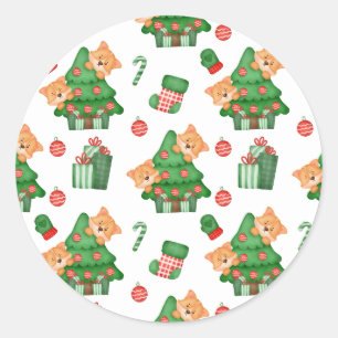 Christmas Trees, Ornaments and Cats  Classic Round Sticker