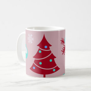 Christmas Trees Ornaments and Snowflakes Red  Coffee Mug
