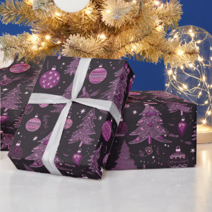 Christmas Trees Ornaments Black Christmas Wrapping Paper