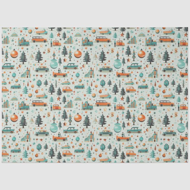 Christmas Trees Ornaments Vehicles Green Christmas Tissue Paper (Front)