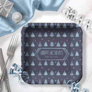 Christmas Trees Pattern Blue ID863 Paper Plate