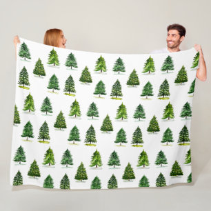 Christmas trees pattern Festive Green Watercolor Fleece Blanket