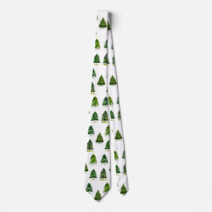 Christmas trees pattern Festive Green Watercolor Tie