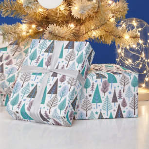 Christmas Trees Pattern in Teal and Purple Wrapping Paper