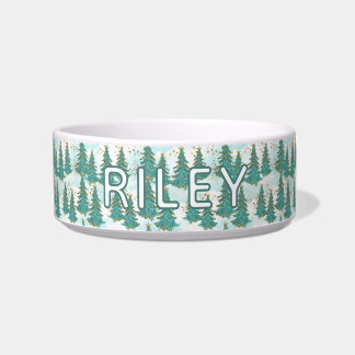 Christmas Trees Pattern Personalized Dog Bowl