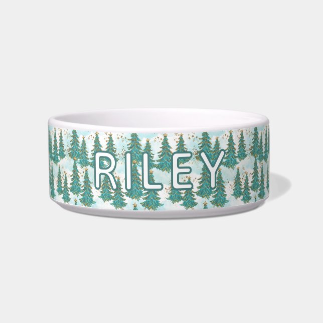 Christmas Trees Pattern Personalized Dog Bowl (Front)