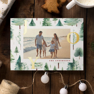 Christmas Trees Pattern Photo Joy Foil Holiday Card