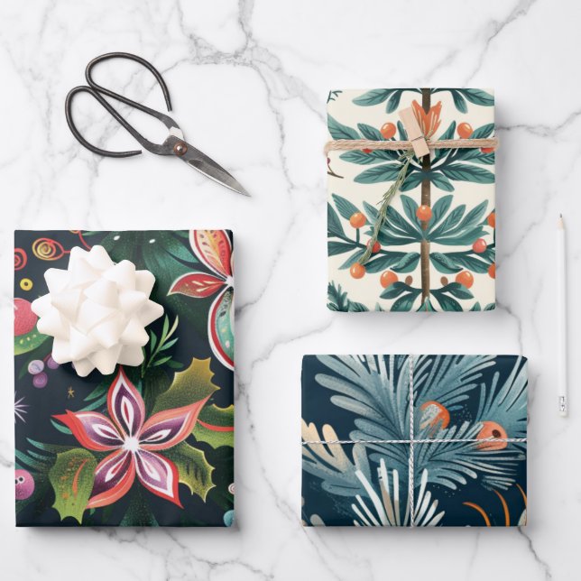 Christmas trees pattern wrapping paper sheet (Front)