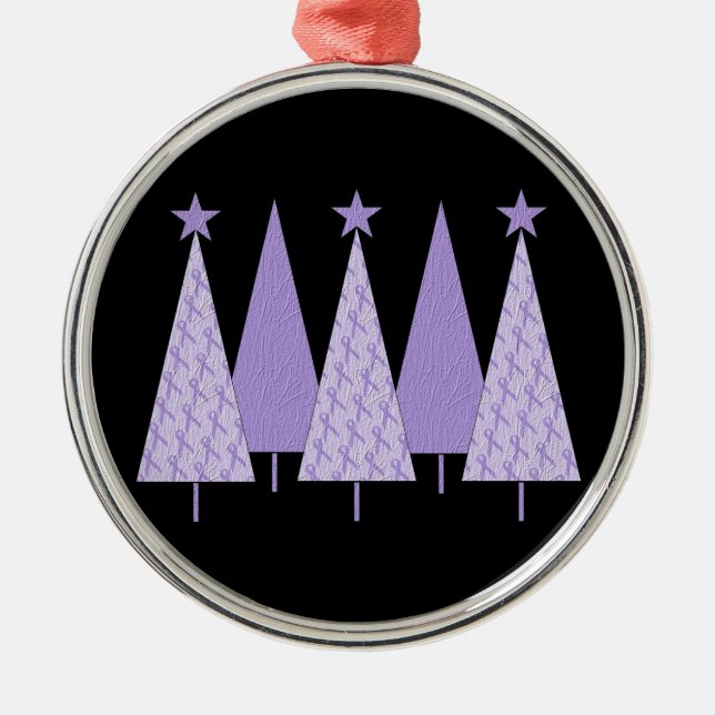 Christmas Trees - Periwinkle Ribbon Metal Ornament (Front)
