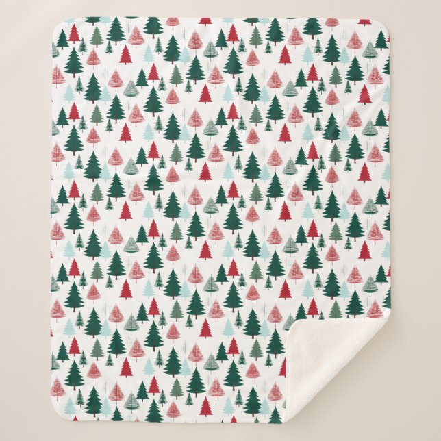Christmas Trees Pine Forest Cozy Patterned Sherpa Blanket (Front)