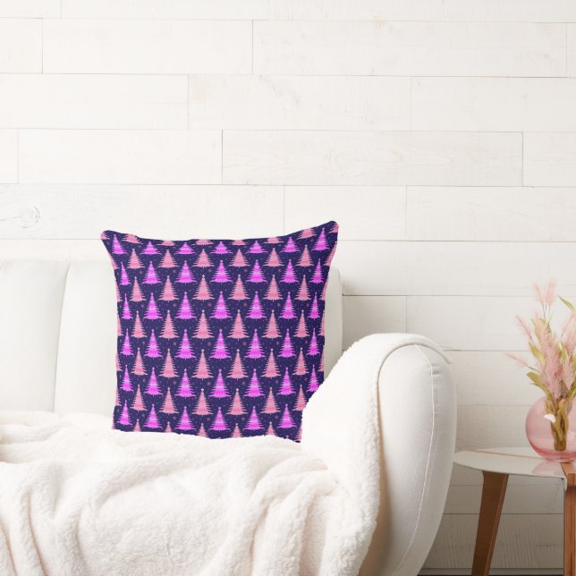 Christmas Trees Pink Blue Pattern Design Throw Pillow (Couch)