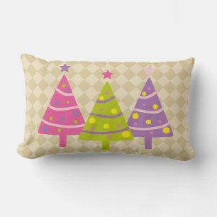 Christmas Trees Pink Cute Beige  Lumbar Pillow