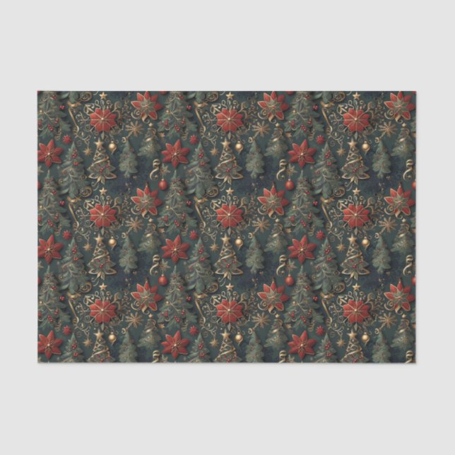 Christmas trees, poinsettias, snowflakes, stars tissue paper (Front)