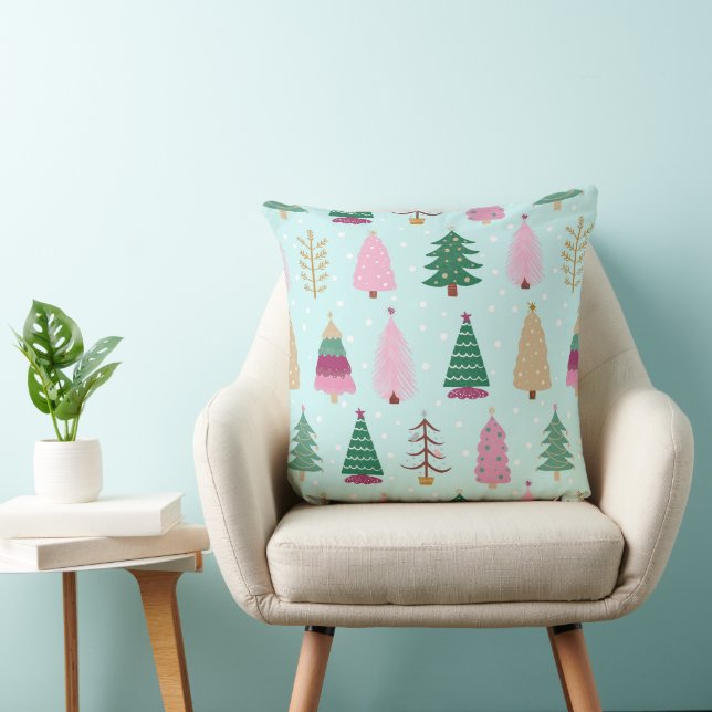 Christmas Trees & Polka Dots Pattern Reversible Throw Pillow (Chair)