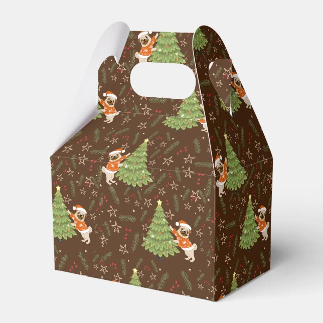 Christmas trees &pug dog pattern custom background favor box (Front Side)
