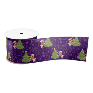 Christmas trees &pug dog pattern custom background satin ribbon