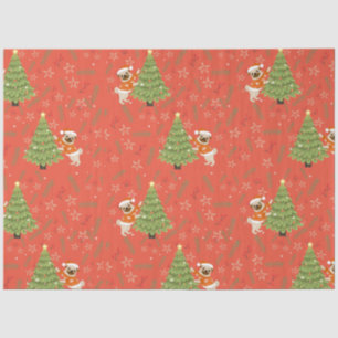 Christmas trees &pug dog pattern custom background tissue paper