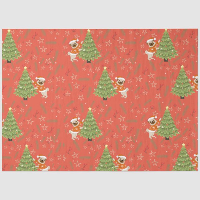 Christmas trees &pug dog pattern custom background tissue paper (Front)