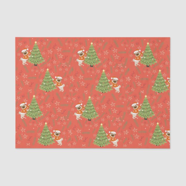 Christmas trees &pug dog pattern custom background tissue paper (Front)