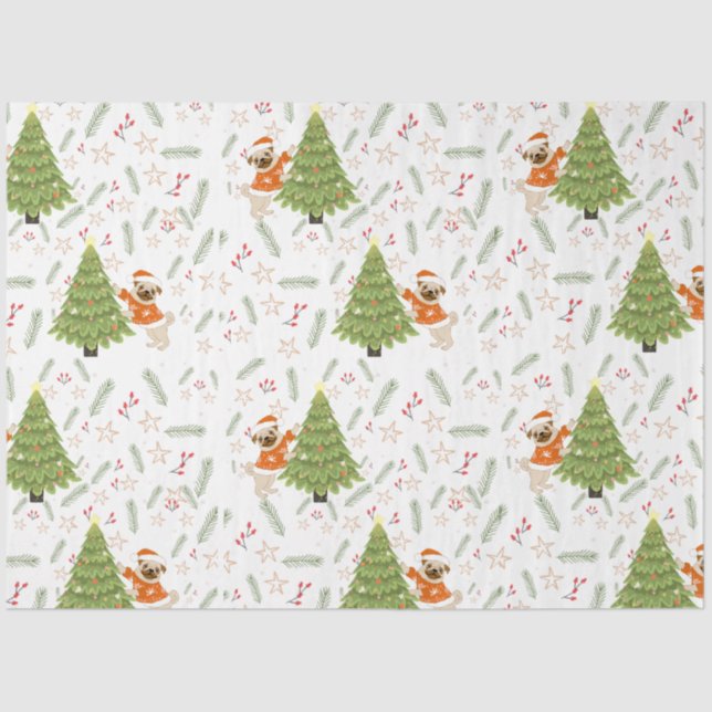 Christmas trees &pug dog pattern custom background tissue paper (Front)