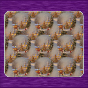 Christmas Trees Quaint Village Snow Globe Pattern Mouse Pad