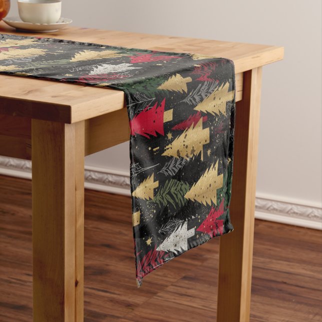 Christmas Trees Red Black Gold  Short Table Runner (In Situ)