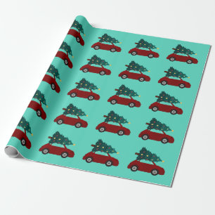 Christmas Trees Red Car Patterns Wrapping Paper