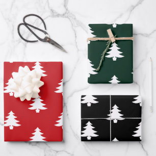 Christmas Trees red dark pine green black white  Wrapping Paper Sheet